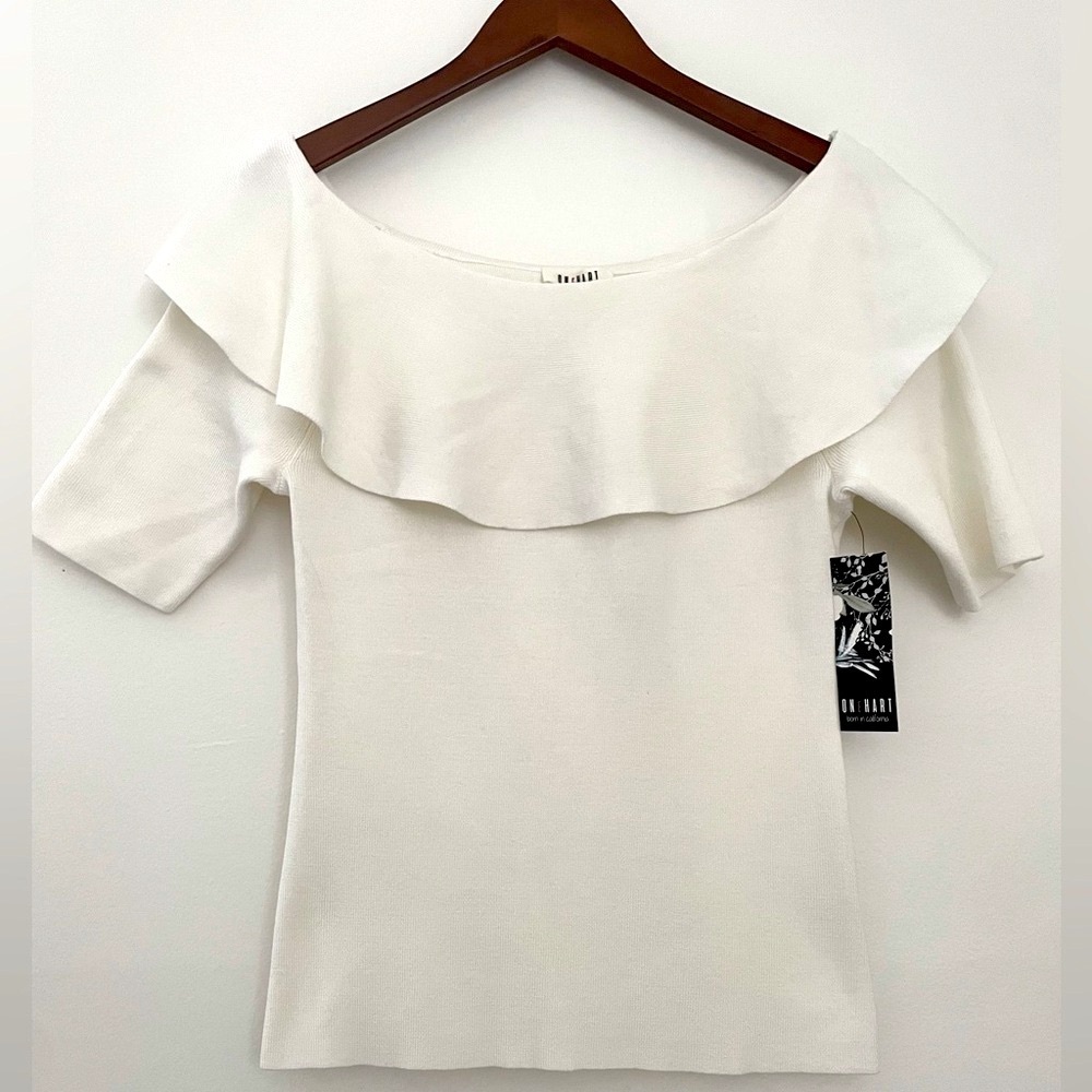 One Hart Off Shoulder Short Sleeve Ruffle Trim Top/Size M